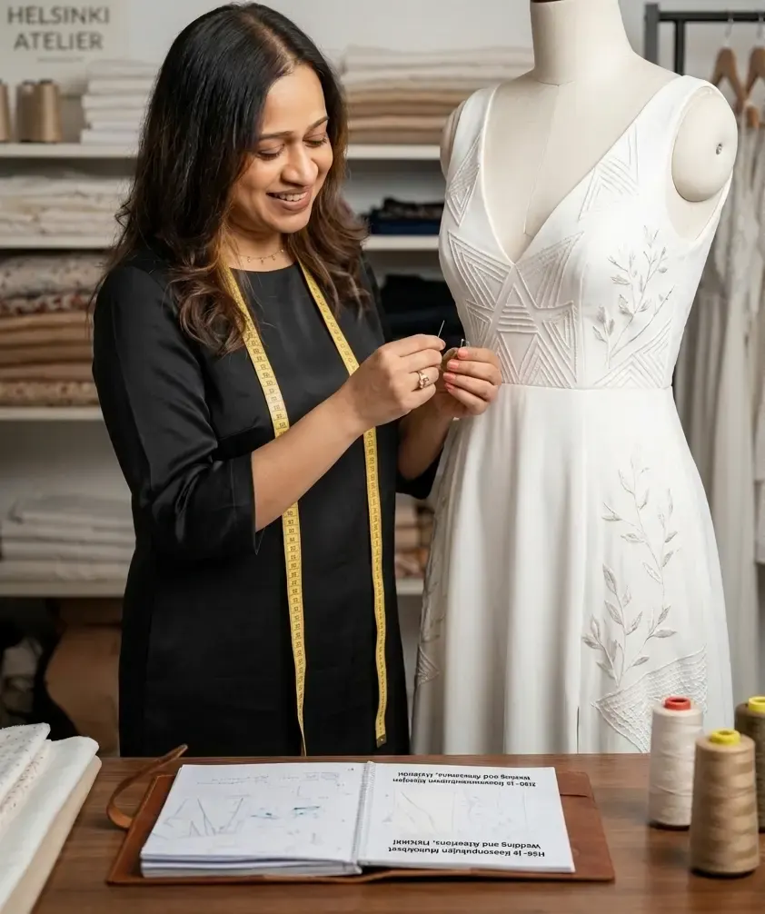 Bridesmaid dress alterations at Double Stitch by Sumu in Helsinki, a bridal ompelimo