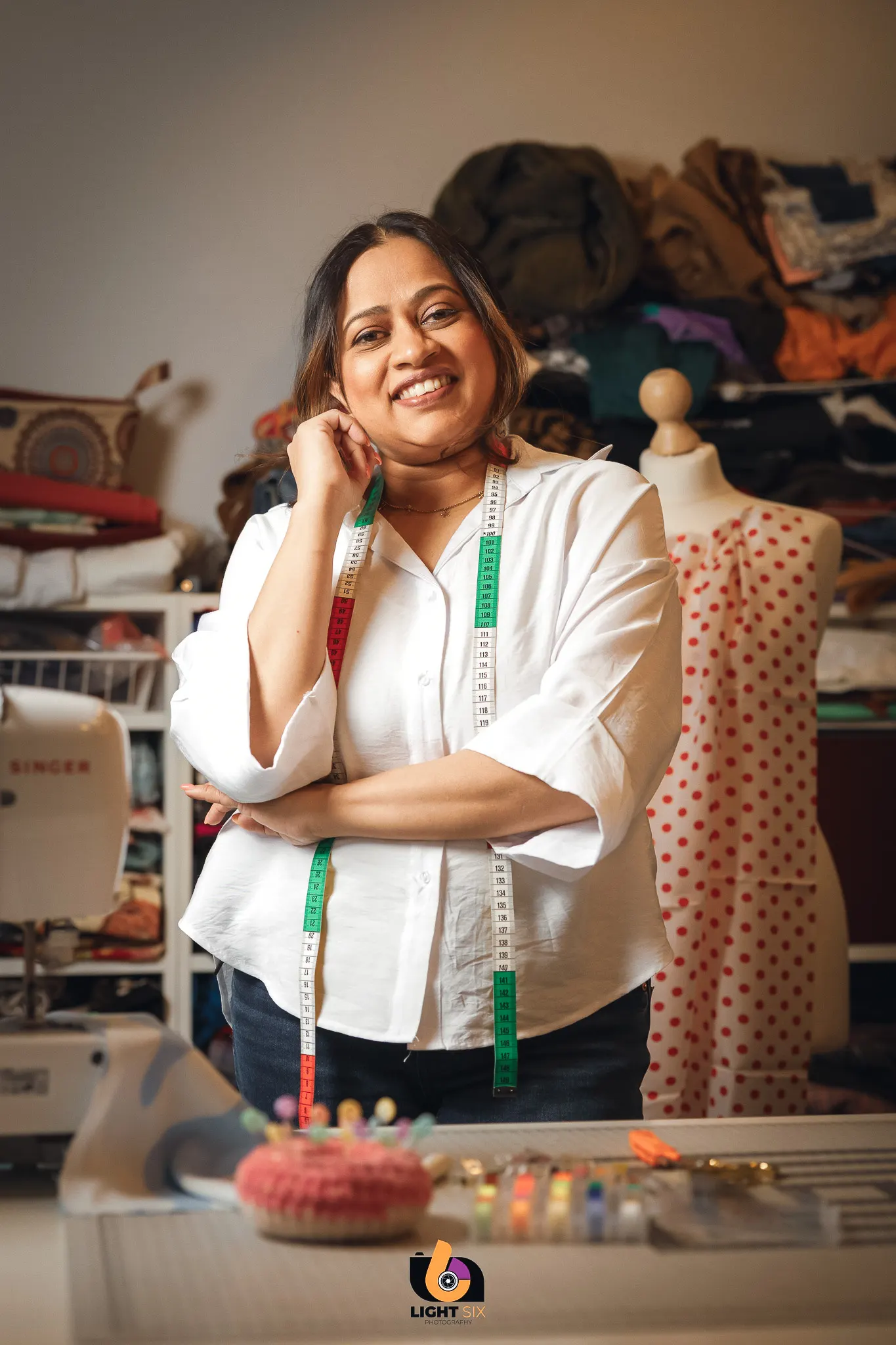 Sumu at work in her tailoring studio in Helsinki, Double Stitch by Sumu ompelimo on Liisankatu